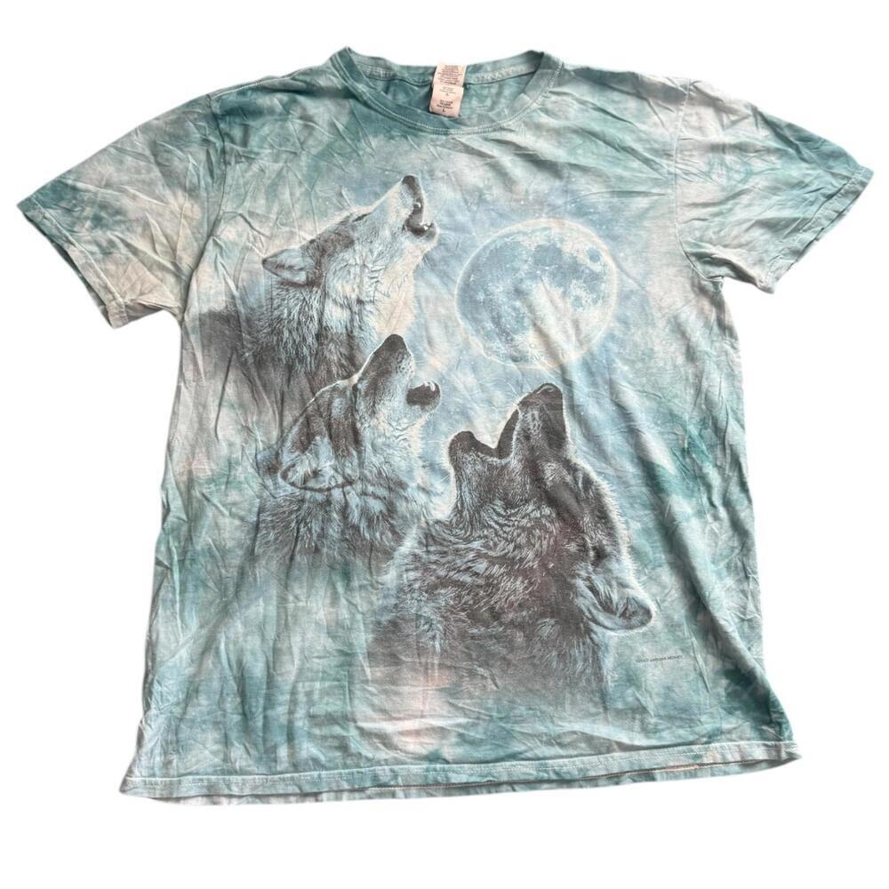 Gildan Aqua Wolf Moon Graphic T-Shirt Adult Large All Over Print Nature Tee
